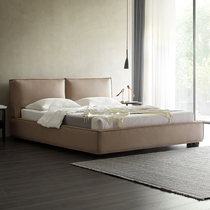 Italian light luxury leather bed modern simple Nordic double 1 8 meters master bedroom Minimalist soft bed ins Wind Net red model