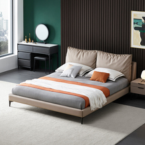 Yichao Italian leather double bed down master bedroom light luxury soft bed 1 8 Nordic bed modern minimalist first layer cowhide