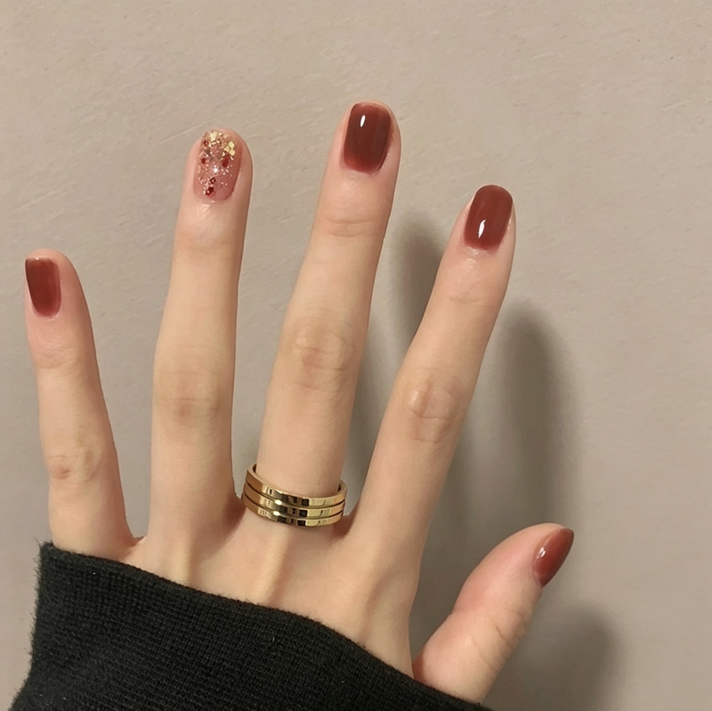 Crimson Brown Autumn and Winter Wearable Nails, Brightening and Versatile, Wine Red Cherry Nail Art Finished Nail Stickers, Maillard Color Series Nails