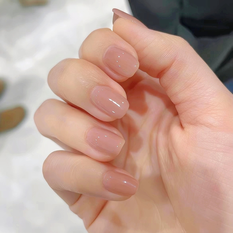 Cinnamon Powder Nude Color Nail Stickers Finished Product Removable Fake Nails That Enhance Complexion with a High-End Feel Short Nail Pieces