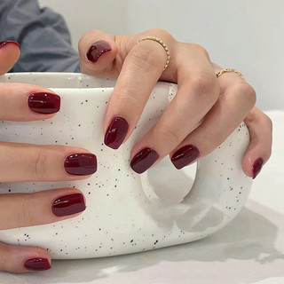 Finished nail art patch wedding cherry red wine and white wear nails new year red fake nails lasting and removable