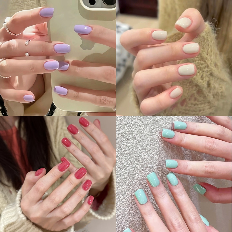 Macaron Color Series Nail Art Finished Nail Patches for Spring and Summer, Solid Color Wearable Nails in Milk Blue, Coconut Green, White, and Mint Green Fake Nails
