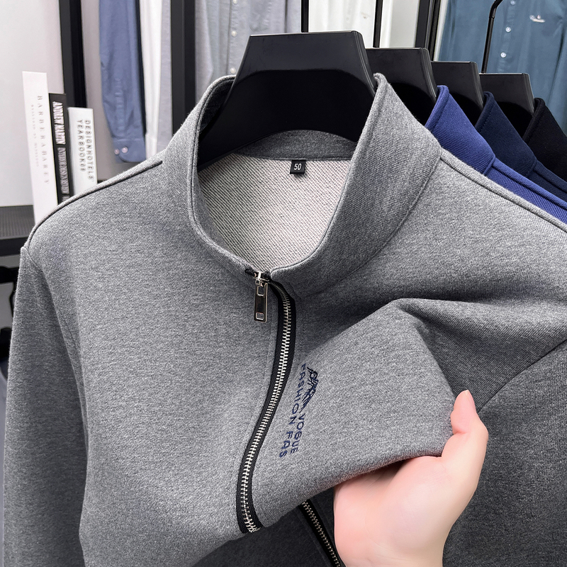 American Casual Sweatshirt Cardigan for Men, Spring and Autumn, Pure Cotton, Loose Zipper Men's Jacket, Dad's Top