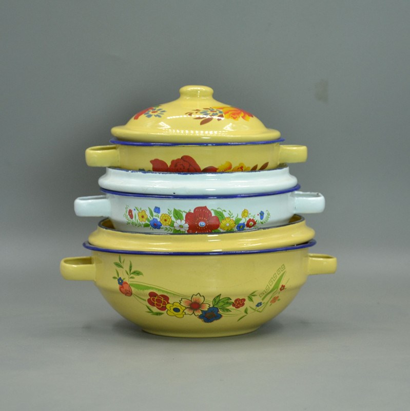 With cover enamel bowls bowl of curry old enamel basin of binaural enamel pot enamel bowls of lard nostalgia children//iron bowl