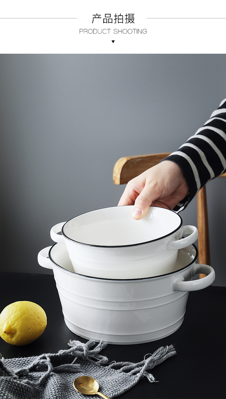 The Under glaze color porcelain ear soup bowl black salad bowl creative rainbow such use thick soup bowl of the big bowl of soup bowl NJ Nordic breakfast