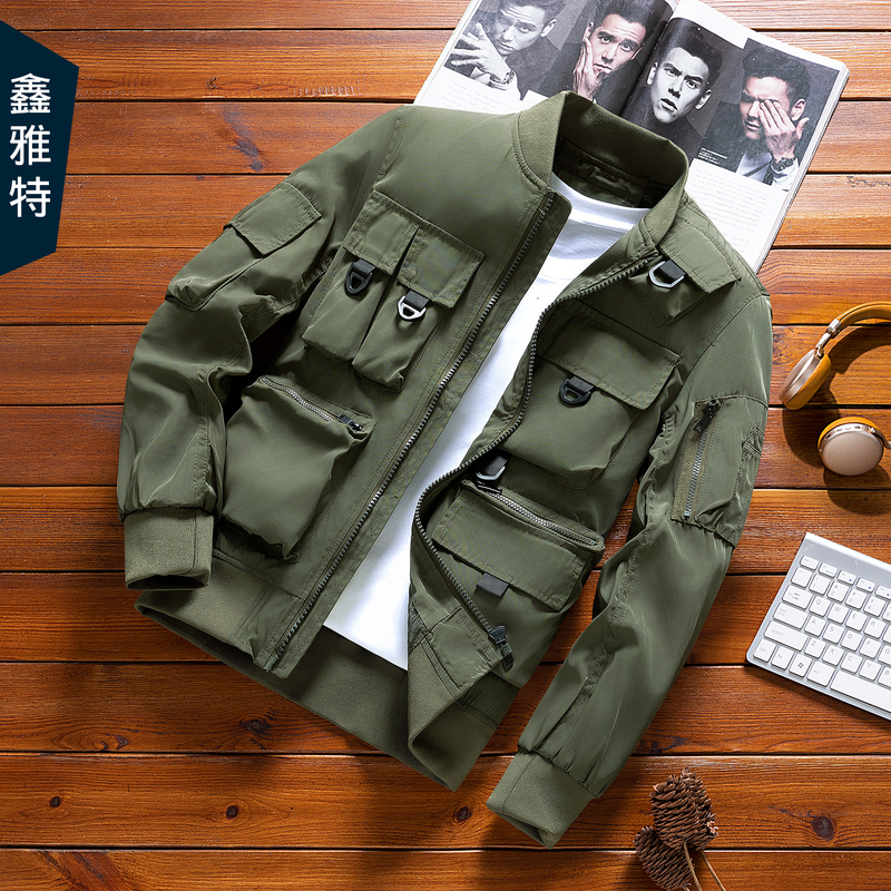 Men's Flight Jacket Baseball Uniform Military Workwear Multi-Pocket Workwear Top Youth Casual Spring and Autumn Jacket