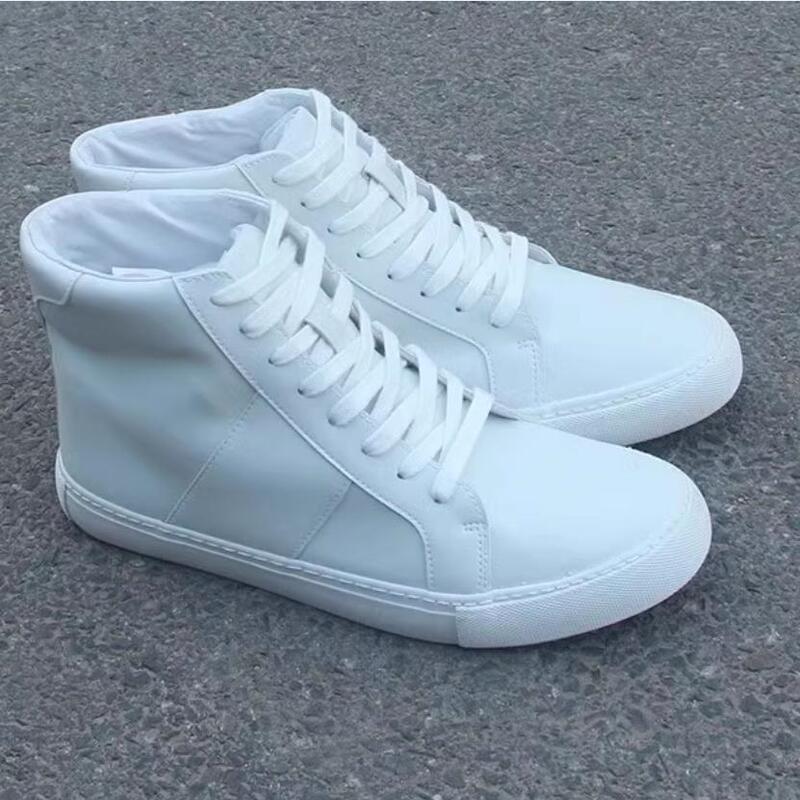 Free Shipping 12.15 Slightly Flawed Original Export Men's Pu Leather Korean Style Student Sneakers High-Top Casual Deck Shoes