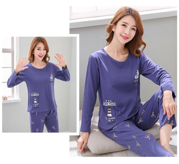 Bộ đồ ngủ nữ mùa xuân và mùa thu cotton dài tay Hàn Quốc Cô gái hoạt hình dễ thương ngọt ngào có thể mặc một bộ đồ phục vụ tại nhà đồ ngủ nữ quần áo ngắn