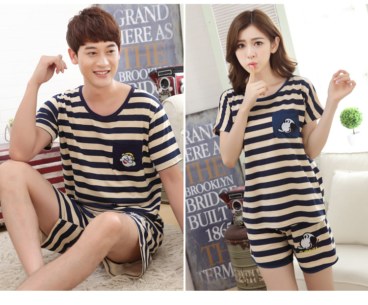 Mùa hè ngắn tay đôi đồ ngủ bé trai và phụ nữ cotton phim hoạt hình vest dễ thương phục vụ nhà cộng với phân bón XL pijama nữ