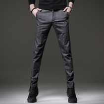 Rich bird plaid casual pants mens slim small feet Korean version of the trend free ironing trousers Business mens thin long pants