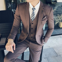 Rich bird suit three-piece dress slit fashion English style Korean slim groom suit breasted suit male