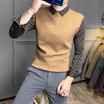 Rich Bird Mens fake two sweater Korean personality trend shirt slim handsome thick shirt collar sweater