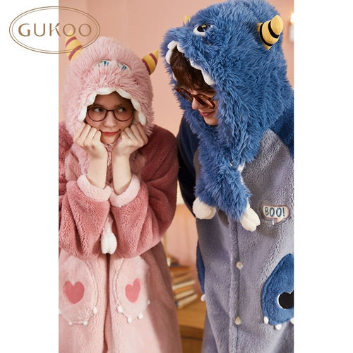 Зимняя пижама для влюбленных, коралловый бархатный милый зимний банный халат