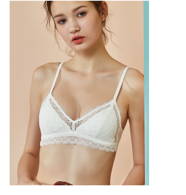 Gukoo trấu đồ lót nữ bra bra đồ lót màu đen ngọt ngào ren trắng đồ lót nữ không có vòng thép áo lót đệm dầy
