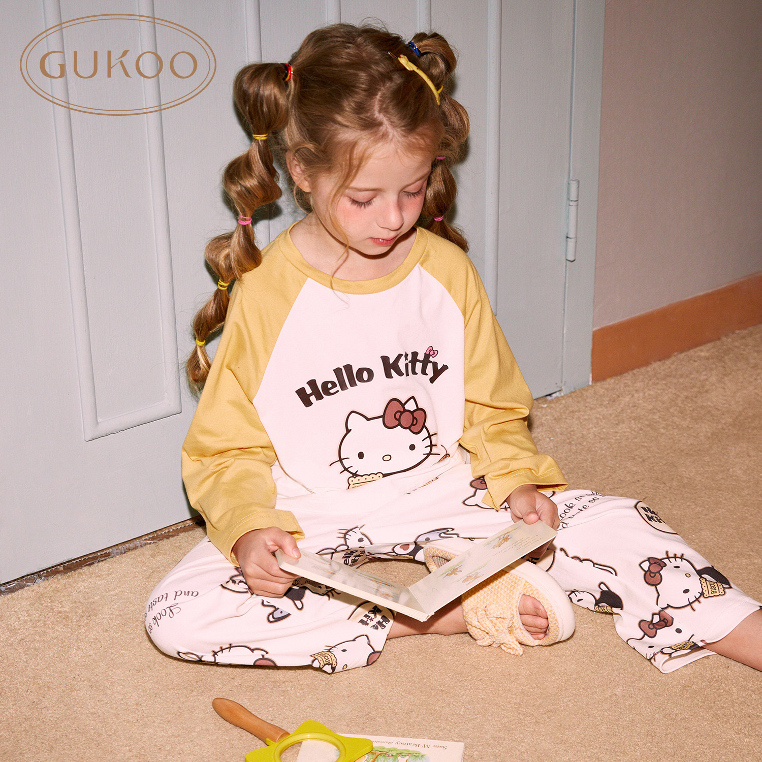 Gukoo/果壳睡衣春秋款HelloKitty联名亲子装新款纯棉家居服套装C