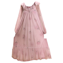 Gukoo Nuisette Chemise De Nuit Femme Printemps Et Été Rose Pleine Impression Nouvelle Maille Douce Femme Homewear Chemise De Nuit A