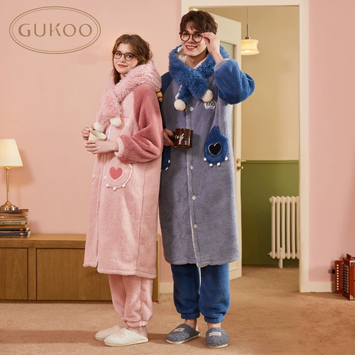Зимняя пижама для влюбленных, коралловый бархатный милый зимний банный халат