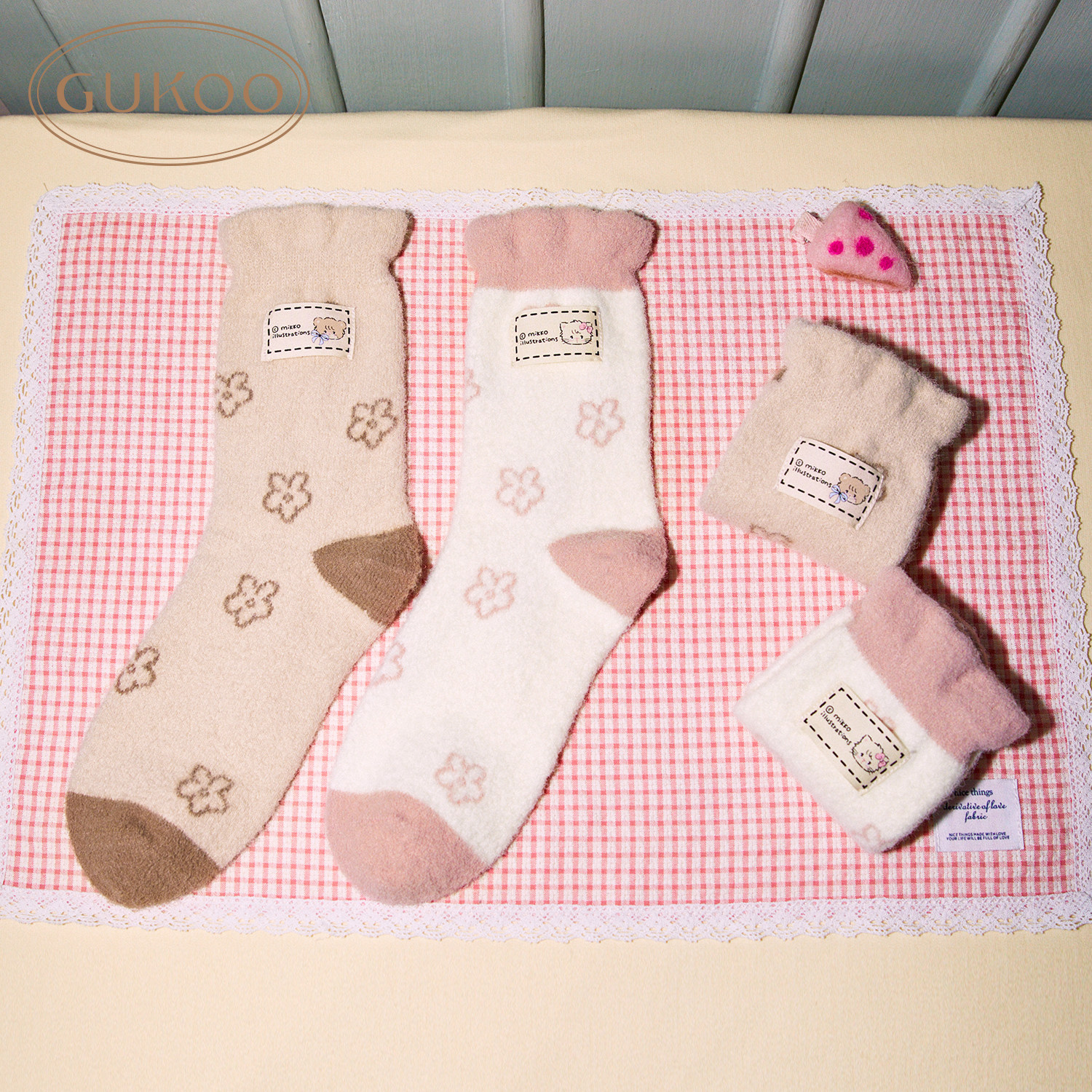 Gukoo/果壳中筒袜女冬季mikko联名新款毛绒保暖女士袜子组合