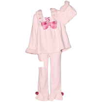 Gukoo Nutshell Pajamas Womens Winter Off-White Plush Warm New Sweet Ladies Home Clothes Set D