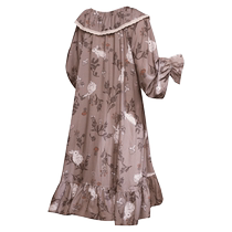 Gukoo Nutshell Nightgown Womens Spring and Autumn Rabbit Full Print New New Chinese Style Womens Homewear Nightgown C