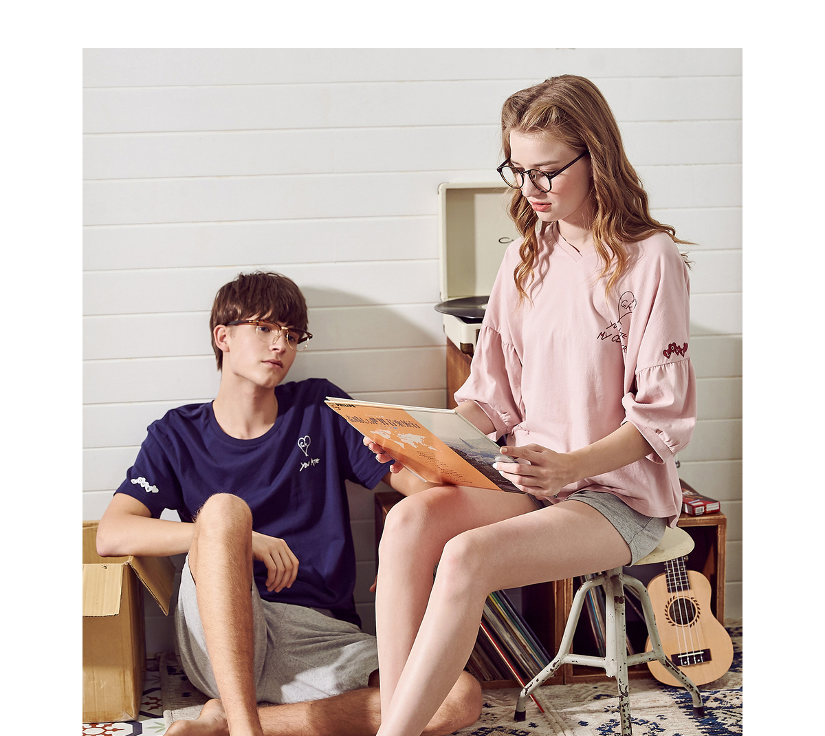 Gukoo / vỏ những người yêu thích đồ ngủ cotton ngắn tay nam đồ ngủ nhà dịch vụ nhà mùa hè cotton nhà quần áo đồ bộ quần ống rộng mặc nhà