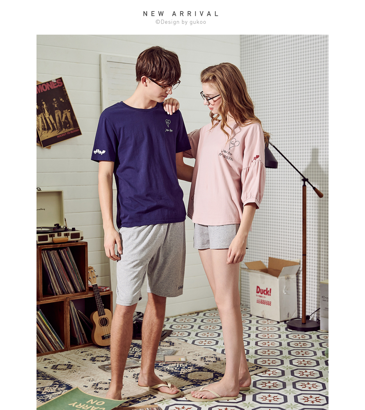 Gukoo / vỏ những người yêu thích đồ ngủ cotton ngắn tay nam đồ ngủ nhà dịch vụ nhà mùa hè cotton nhà quần áo đồ bộ quần ống rộng mặc nhà