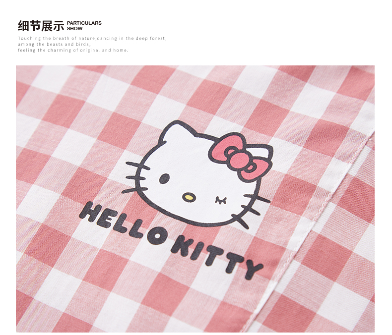 Gukoo / trấu chính hãng Hello Kitty cotton night cotton cotton mùa xuân và hè kẻ sọc ngọt ngào váy ngủ cotton váy mặc nhà dễ thương