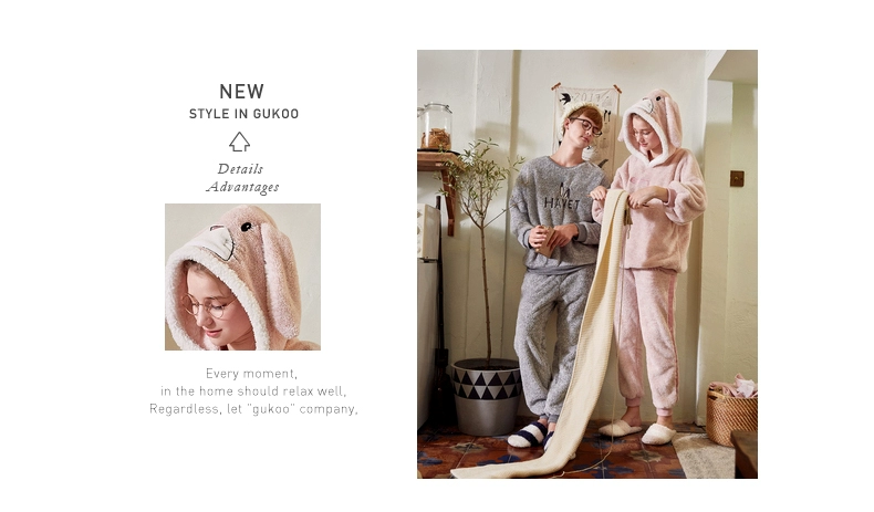 Husk san hô nhung vài bộ đồ ngủ mùa thu và mùa đông dễ thương phim hoạt hình flannel nam và phụ nữ phục vụ nhà mùa đông bộ đồ mặc nhà