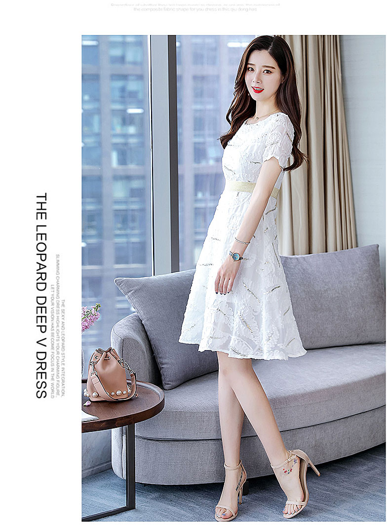 Thời trang tiếp theo, trang phục thường ngày của phụ nữ vào tháng 8 và tháng 8 Váy A-line cổ tròn mới voan ngắn tay màu rắn - A-Line Váy thời trang nữ