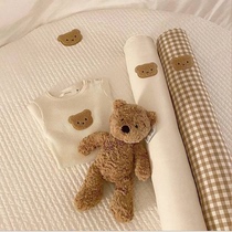ins Korean style bear pillow baby side sleeping cushion childrens plaid cylindrical bed surround pure cotton pillow long pillow