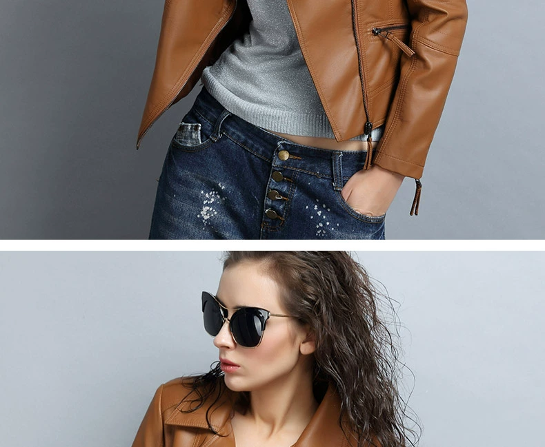 2018 mới mùa xuân và mùa thu pu leather phụ nữ ngắn slim jacket đầu máy ladies slim leather jacket hoang dã Hàn Quốc phiên bản áo bomber da