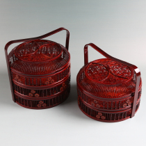 New features Bamboo woven happy box Bamboo basket Fruit basket Happy red basket Two-layer basket mooncake gift basket storage basket