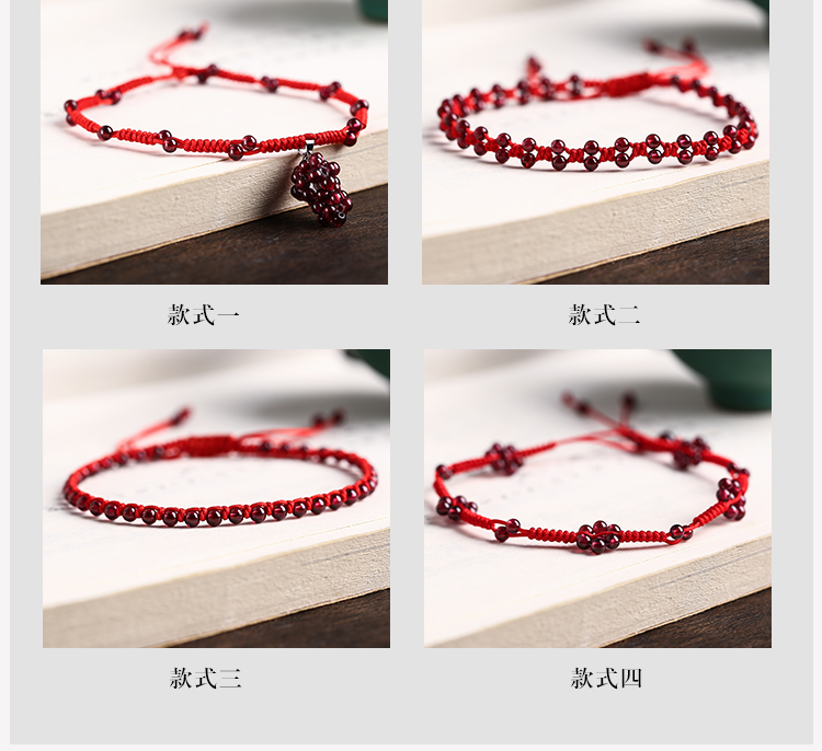Tự nhiên garnet đột quỵ mắt cá chân nữ dây đỏ dệt tay chuyển rượu hạt Wangcai phong cách cổ xưa ác thần chống nhỏ - Vòng chân vòng chân cho nữ