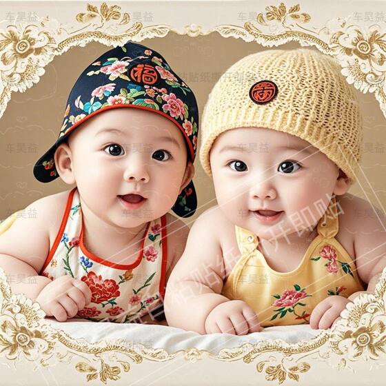 双胞胎宝宝海报墙壁贴画龙凤胎宝宝早生贵子婚房卧室装饰自粘贴纸