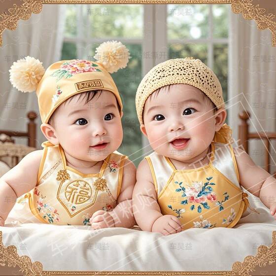 双胞胎宝宝海报墙壁贴画龙凤胎宝宝早生贵子婚房卧室装饰自粘贴纸