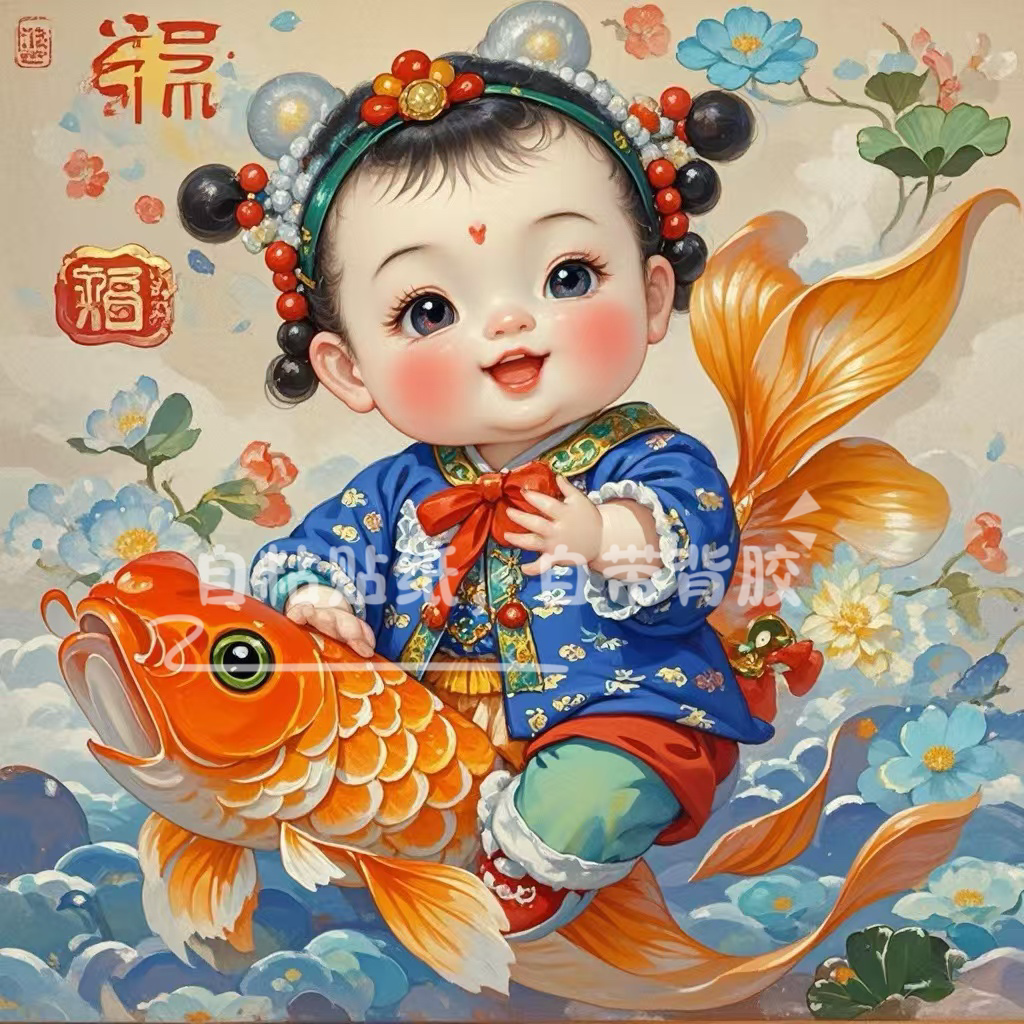 陶磁板画財宝童子人物背景壁有額壁挂屏装飾画4枚セット販売 招财童子画