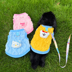 Dog Clothes for Bichon Frise, Small Teddy, Pet Cats, Winter Fleece-Lined Puppy Pomeranian Vest, Dog Clothes with Leash Attachment