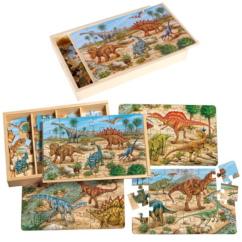 Wooden dinosaur puzzle early to teach children's intellect toy box with 24-piece suit kid's parenting game more