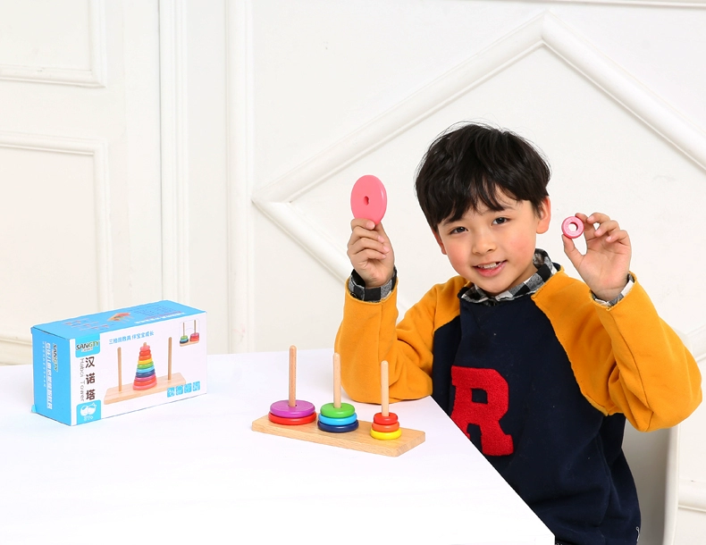 Bằng gỗ Hanover Tower Cầu vồng Circle Mười tầng Hanoi Tower Early Childhood Intelligence Game Cờ vua đồ chơi 3-5-6 tuổi