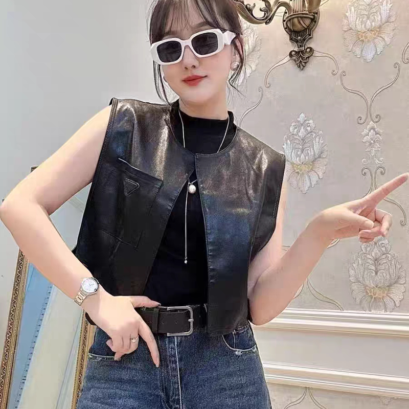 Autumn New Korean Style Fashion Vest for Women, High-End Casual Versatile Sleeveless Vest, Washed Leather Jacket, Solid Color Trendy