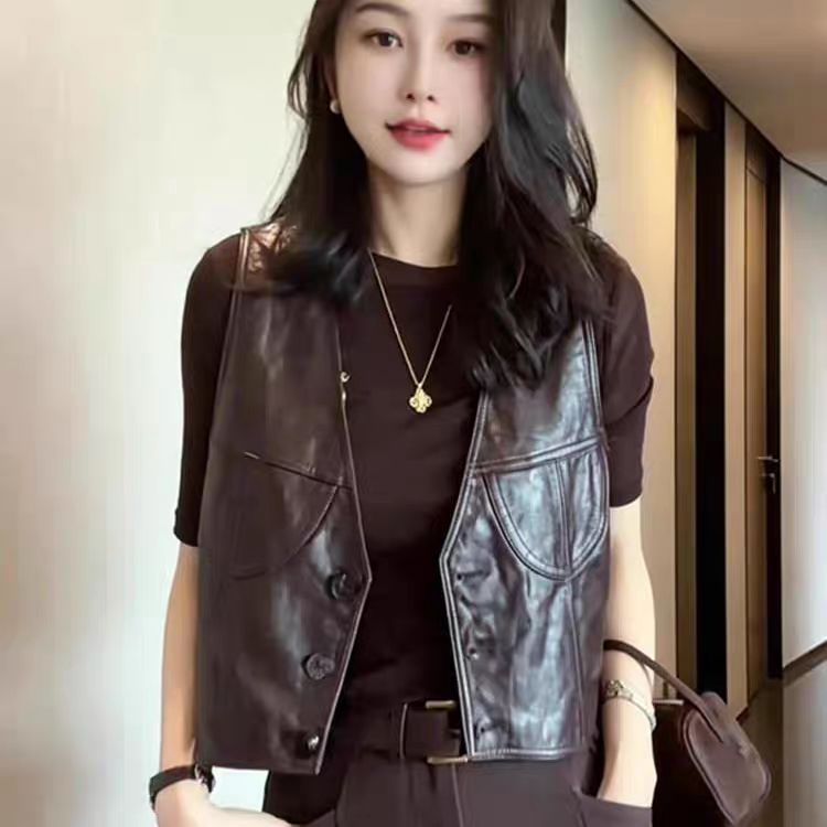 Early Autumn New Style Leather Vest for Petite Women, Short Versatile Slimming Vest Early Autumn New Style Leather Vest for Petite Women, Short Versatile Slimming Vest