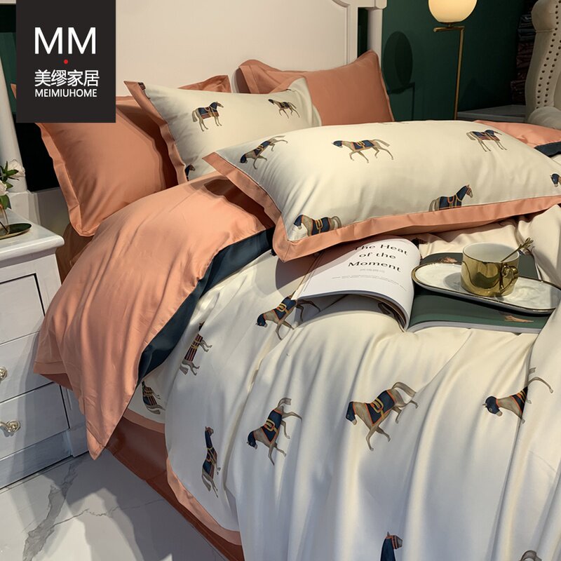 Light luxury American 60s long-staple cotton cotton bed four-piece digital printing cotton 1 8m bed sheet net red