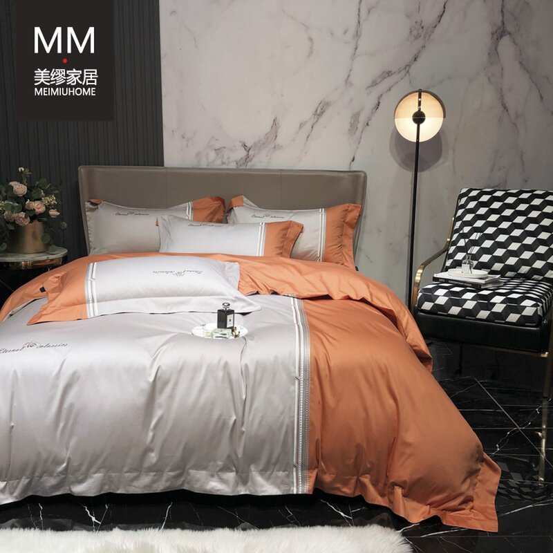 Light extravagant embroidered pure cotton 100 long suede cotton parquet with four sets of American all-cotton linen cover 1 8 bed bedding