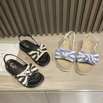 2021 new female flat bottom with slope heel bow sandals Joker fashion summer fairy fashion womens shoes