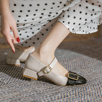 2021 spring and summer New coarse heel retro square head fairy shoes gentle single shoes women French low heel Mary Jane womens shoes