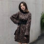 Mùa thu phụ nữ 2018 new retro gió leopard loose dài tay đầm eo là mỏng nhỏ cao cổ áo Một từ váy váy chữ a đẹp