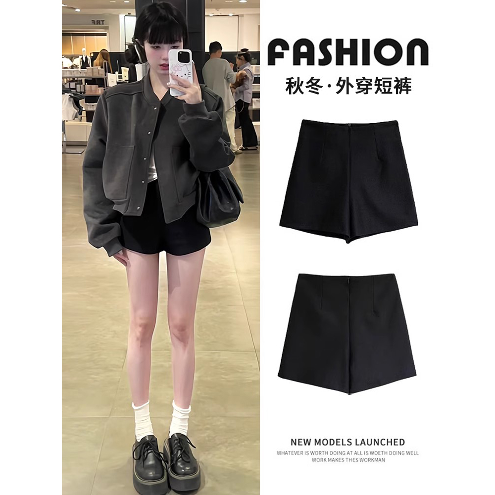 秋と冬には女性用の黒のショート パンツ、ホットな女の子用レギンス、ベルベット、露出防止タイトなホット パンツ、スリムなハイウエスト スーパー ショーツを着用してください。