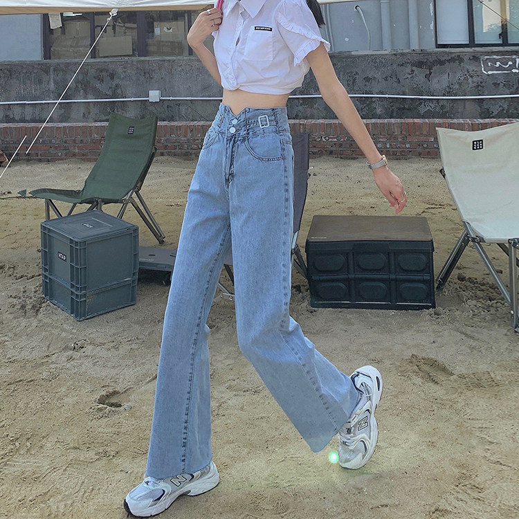 Women's summer thin jeans 2022 new style petite loose flared pants, slimming high-waisted wide-leg pants pic 19