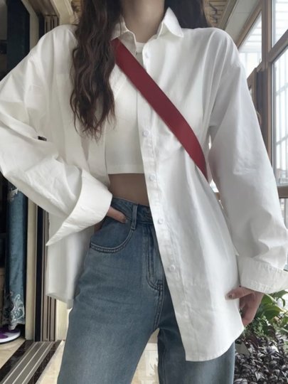 白衬衫女秋冬内搭叠穿蓝色衬衣女装宽松休闲外套新款春秋外搭上衣
