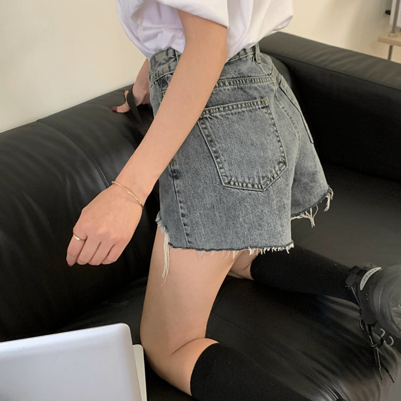 牛仔短裤女2022年夏季新款破洞高腰裤子显瘦宽松阔腿a字超热裤ins详情19